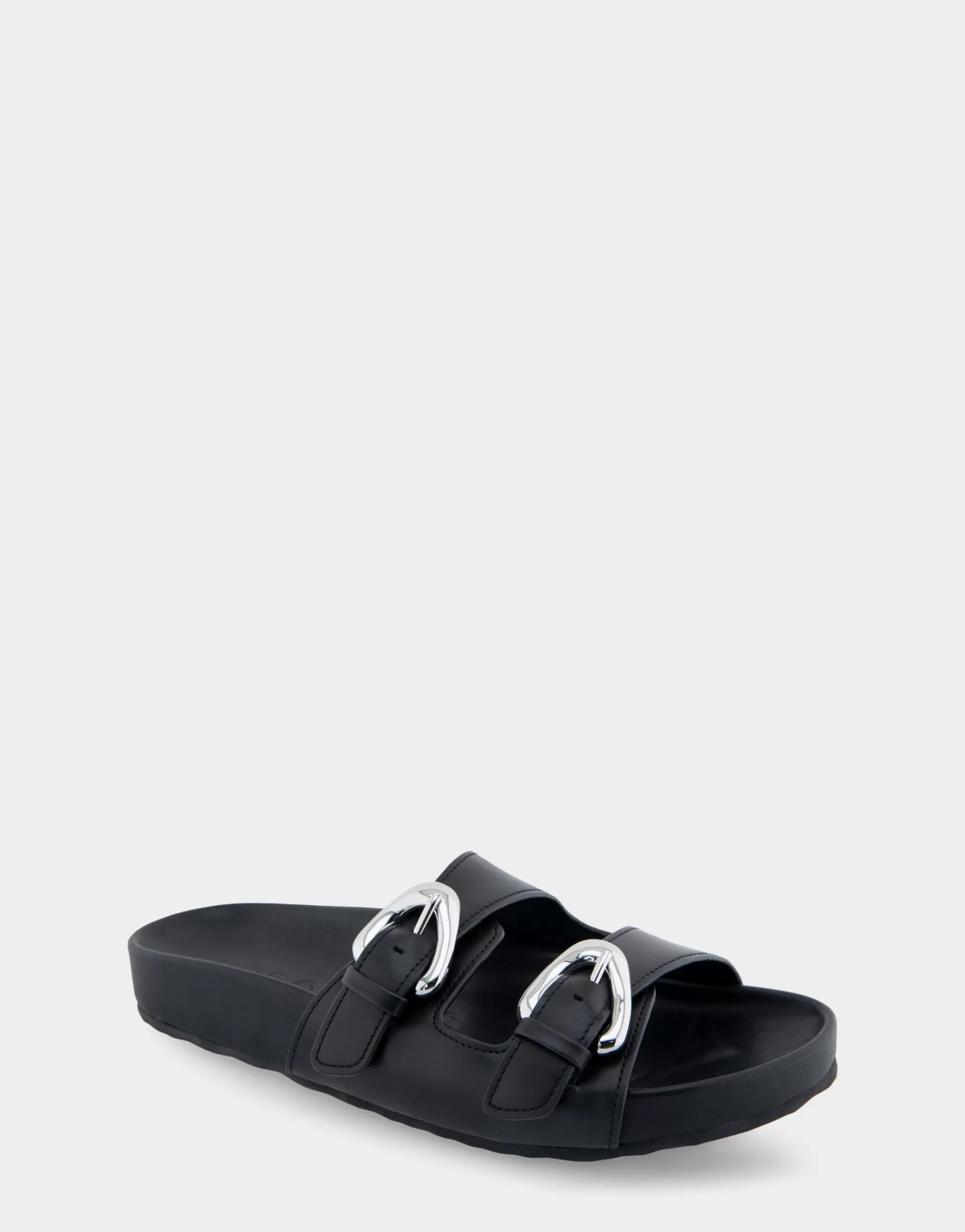 Aerosoles Flats*Comfortable Women's Two Band Molded Footbed Sandal in Black Leather