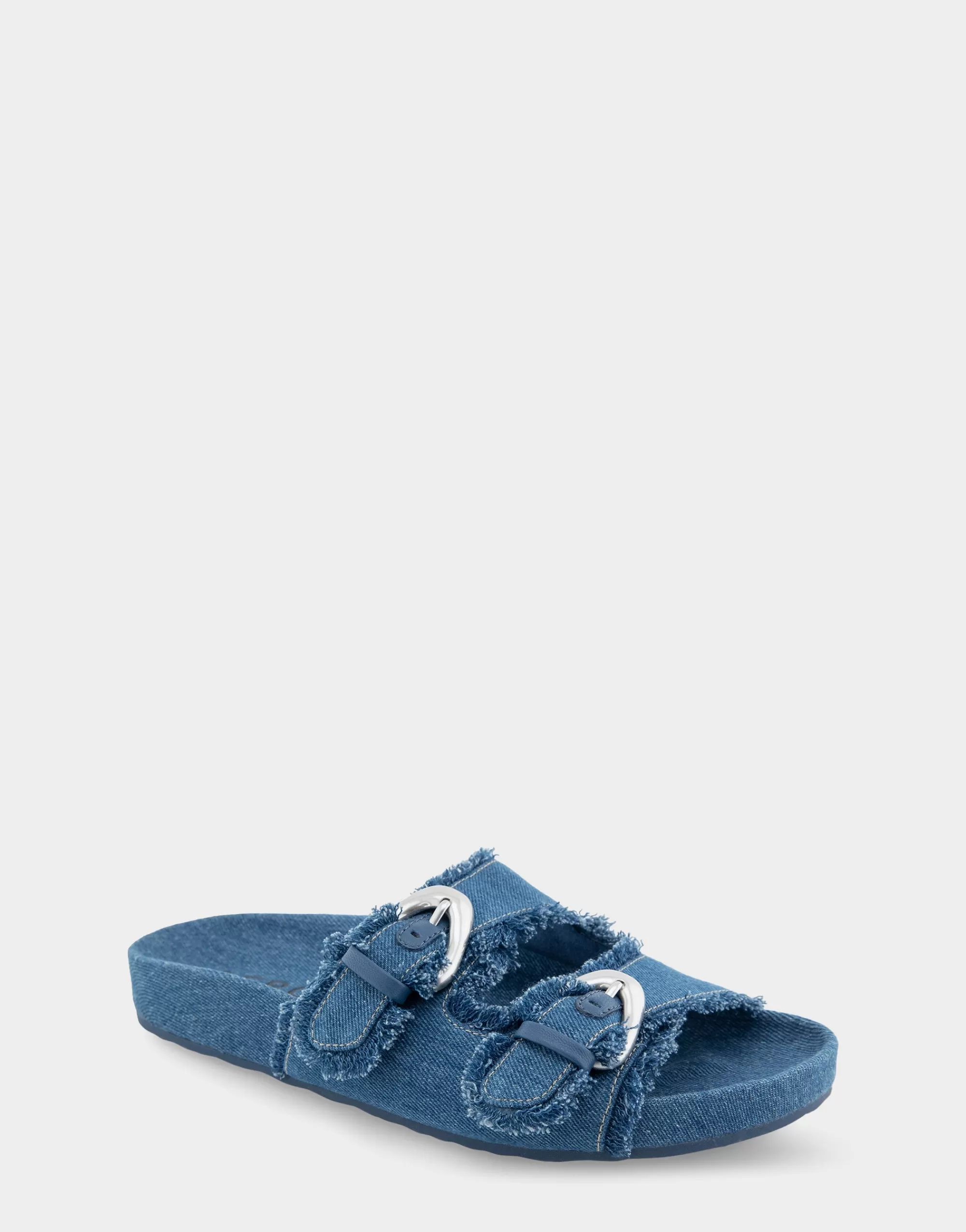 Aerosoles Flats*Comfortable Women's Two Band Molded Footbed Sandal in Denim Fabric Denim Fabric