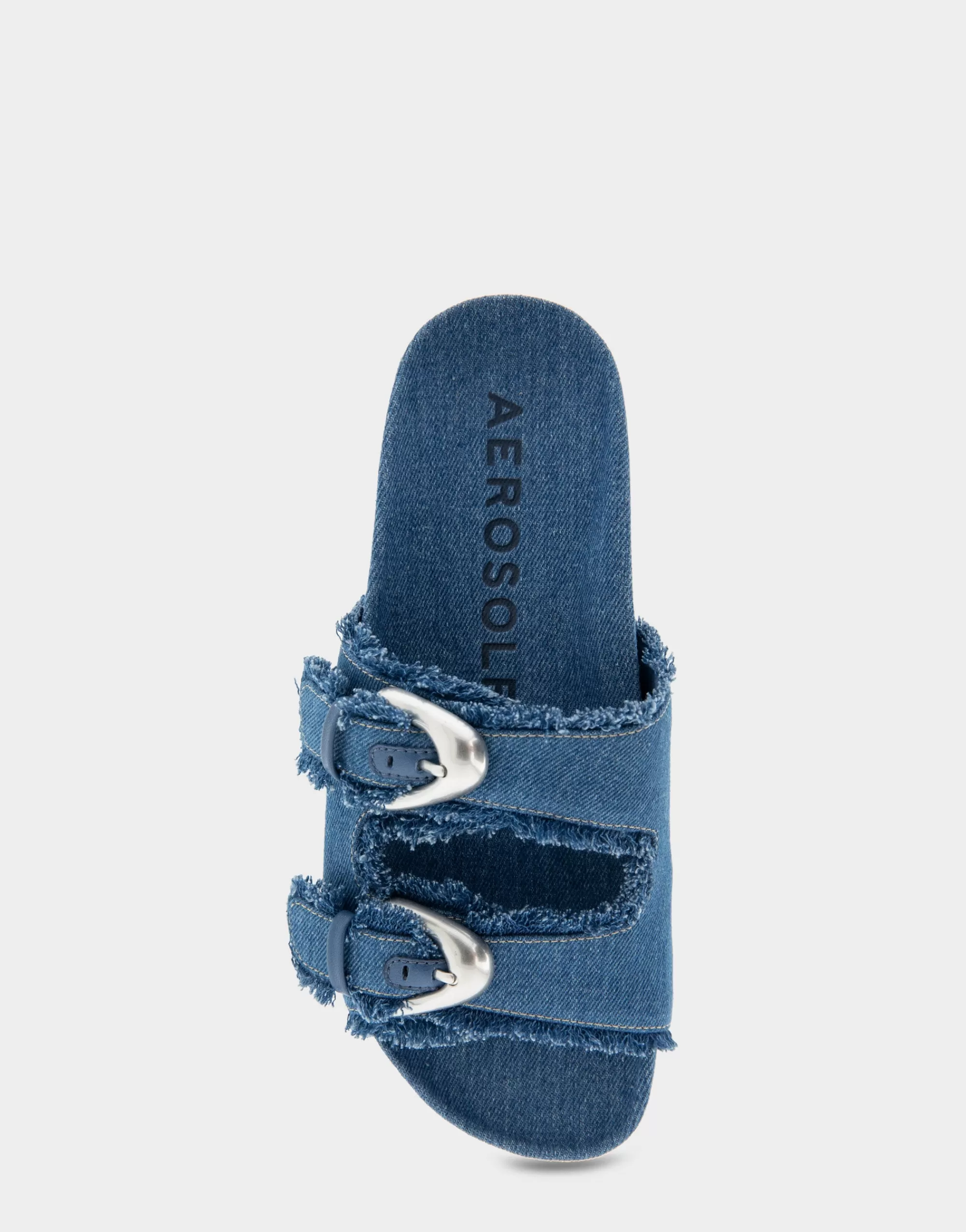 Aerosoles Flats*Comfortable Women's Two Band Molded Footbed Sandal in Denim Fabric Denim Fabric