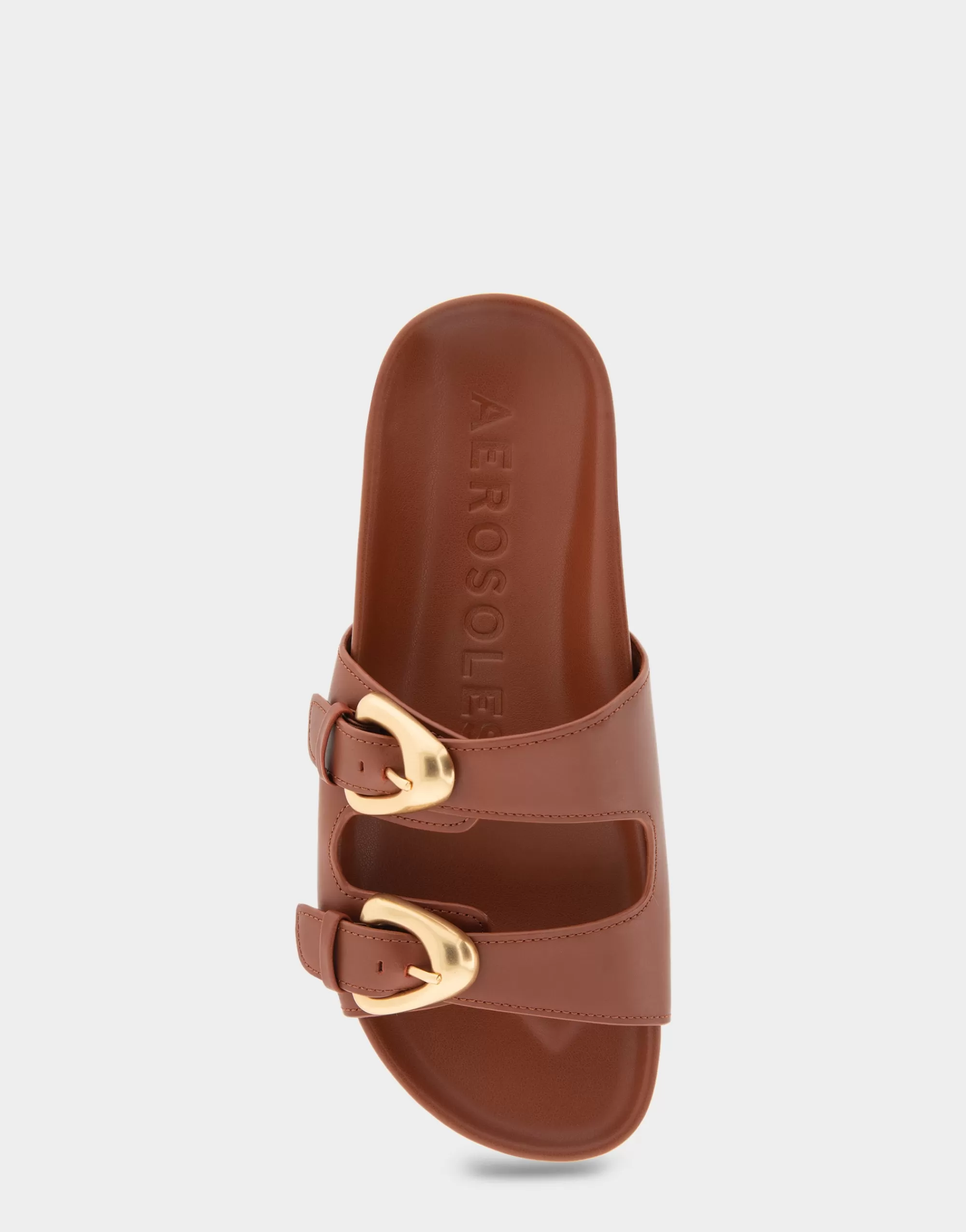 Aerosoles Flats*Comfortable Women's Two Band Molded Footbed Sandal in Gingerbread Leather