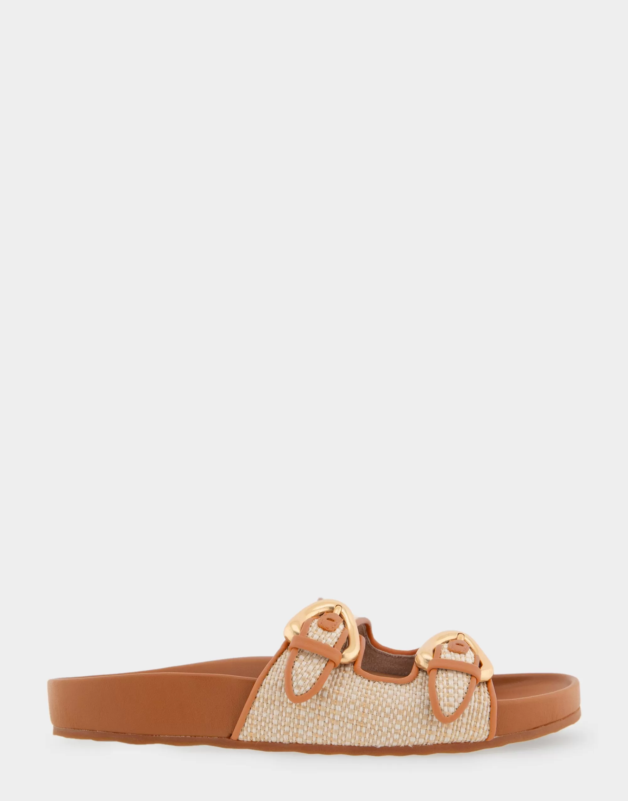 Aerosoles Flats*Comfortable Women's Two Band Molded Footbed Sandal in Natural Raffia Combo Raffia Fabric