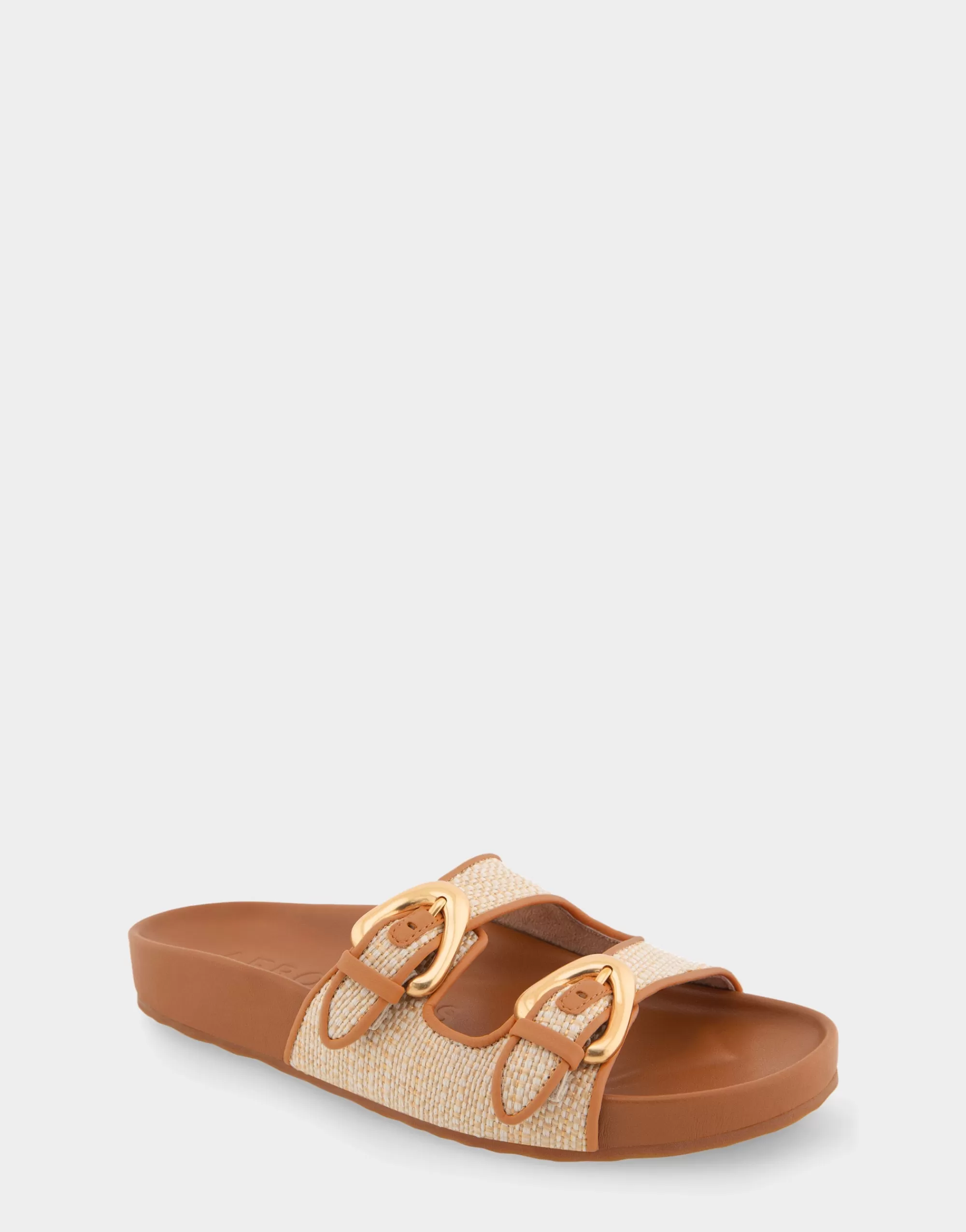 Aerosoles Flats*Comfortable Women's Two Band Molded Footbed Sandal in Natural Raffia Combo Raffia Fabric