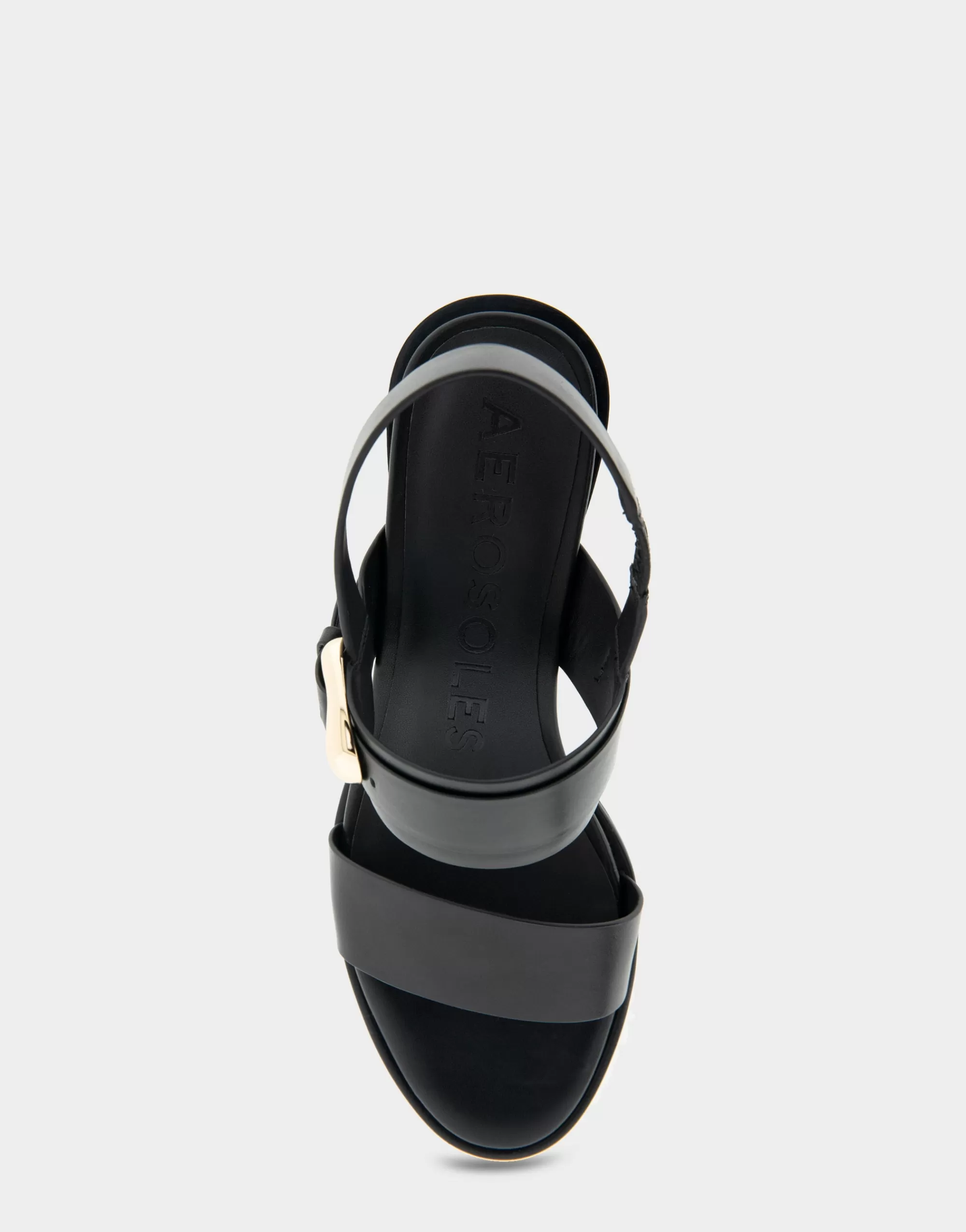 Aerosoles Dress*Comfortable Women's Two Band Slingback Block Heel Sandal in Black Leather