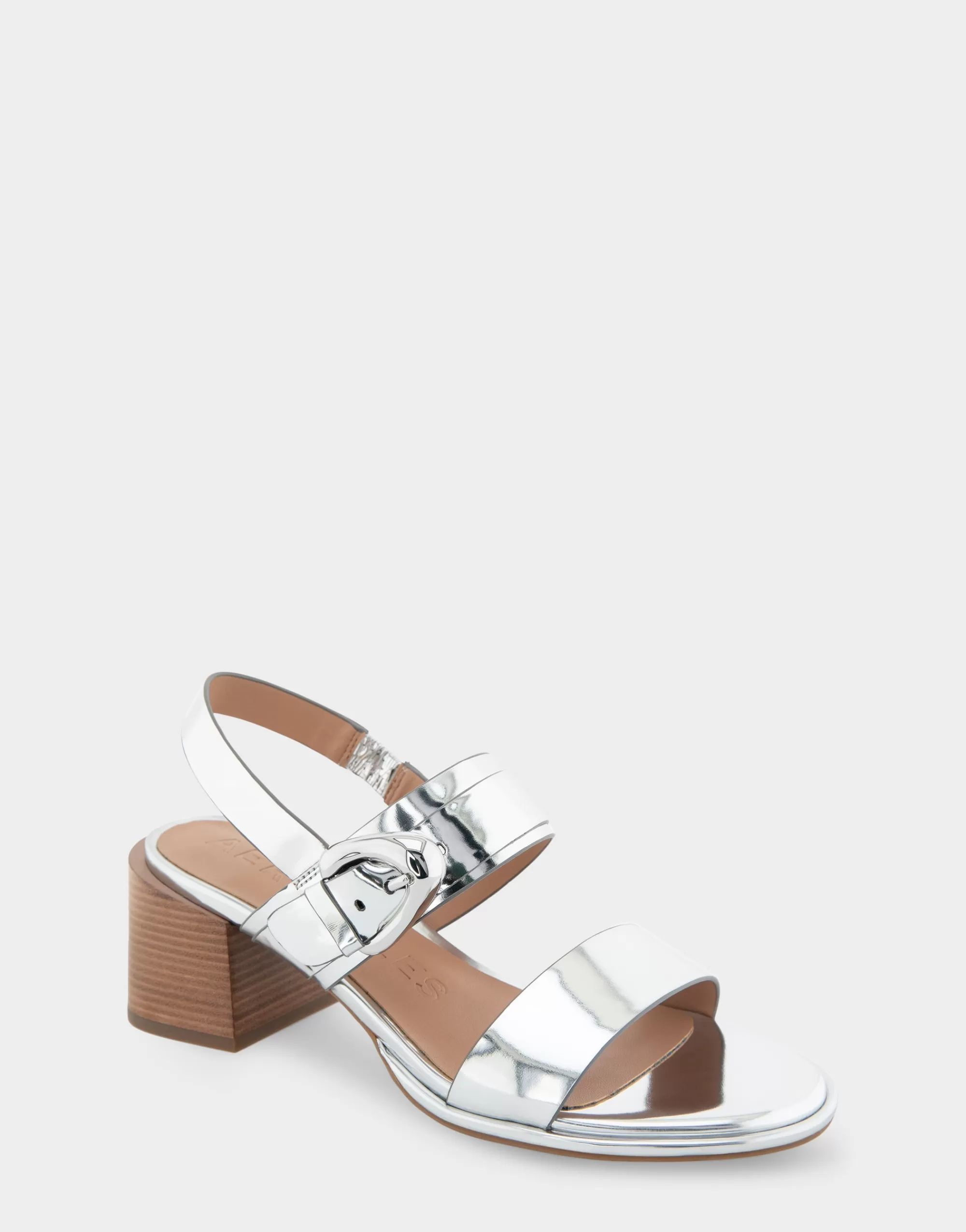 Aerosoles Dress*Comfortable Women's Two Band Slingback Block Heel Sandal in Silver Mirror Metallic Faux Leather