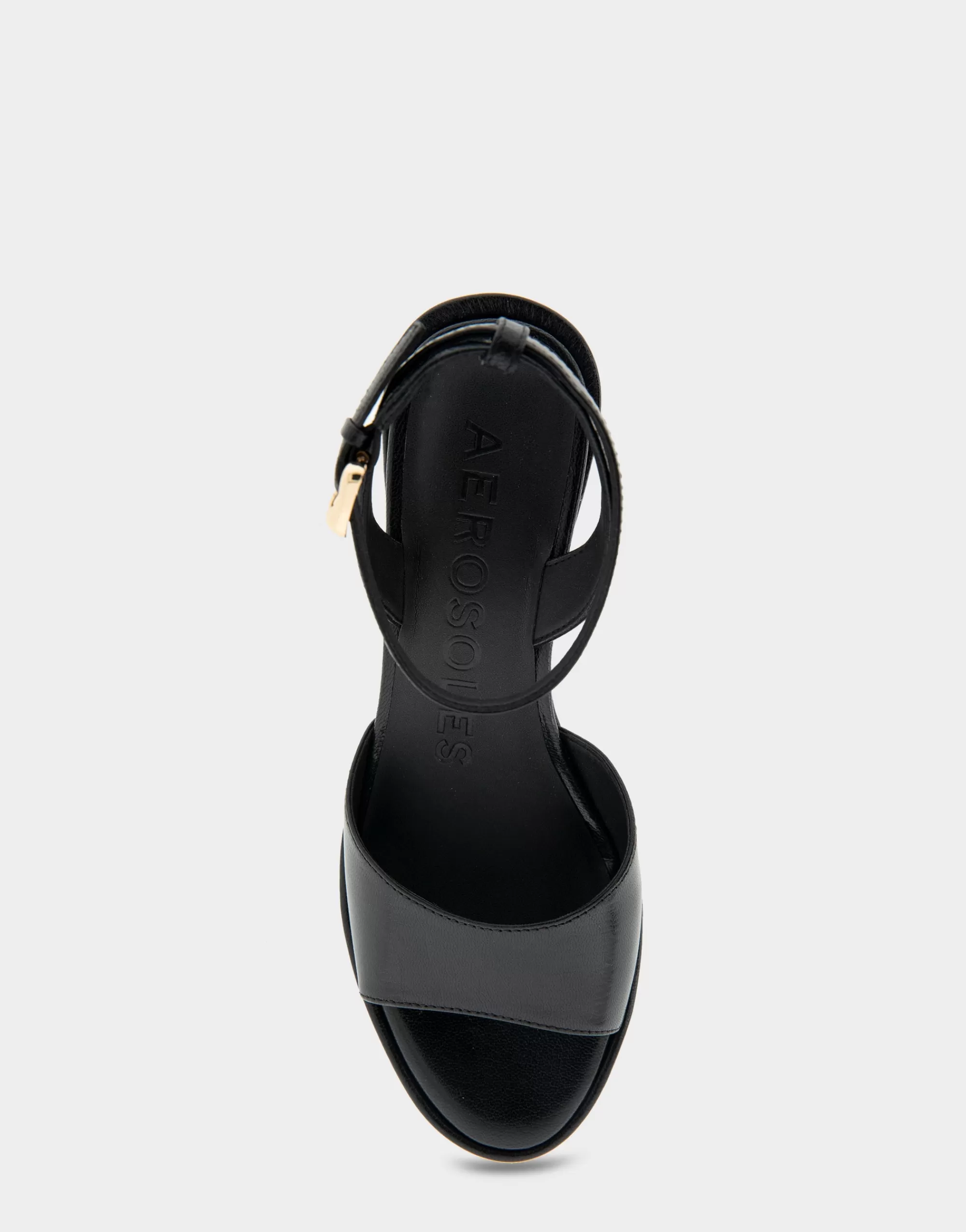 Aerosoles Dress | Wedges*Comfortable Women's Two Piece Ankle Strap Wedge Sandal in Black Leather