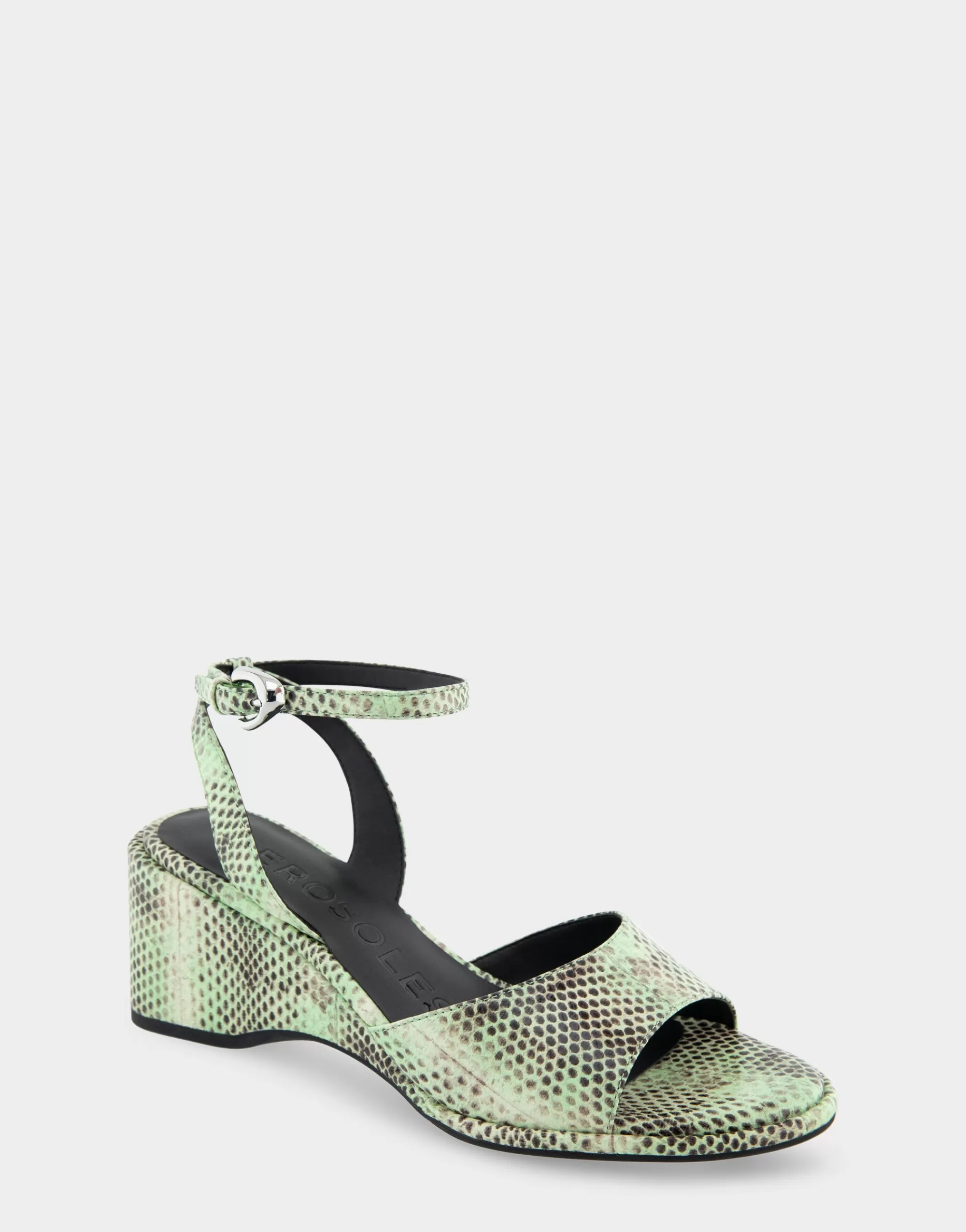 Aerosoles Dress | Wedges*Comfortable Women's Two Piece Ankle Strap Wedge Sandal in Gleam Snake Embossed Leather