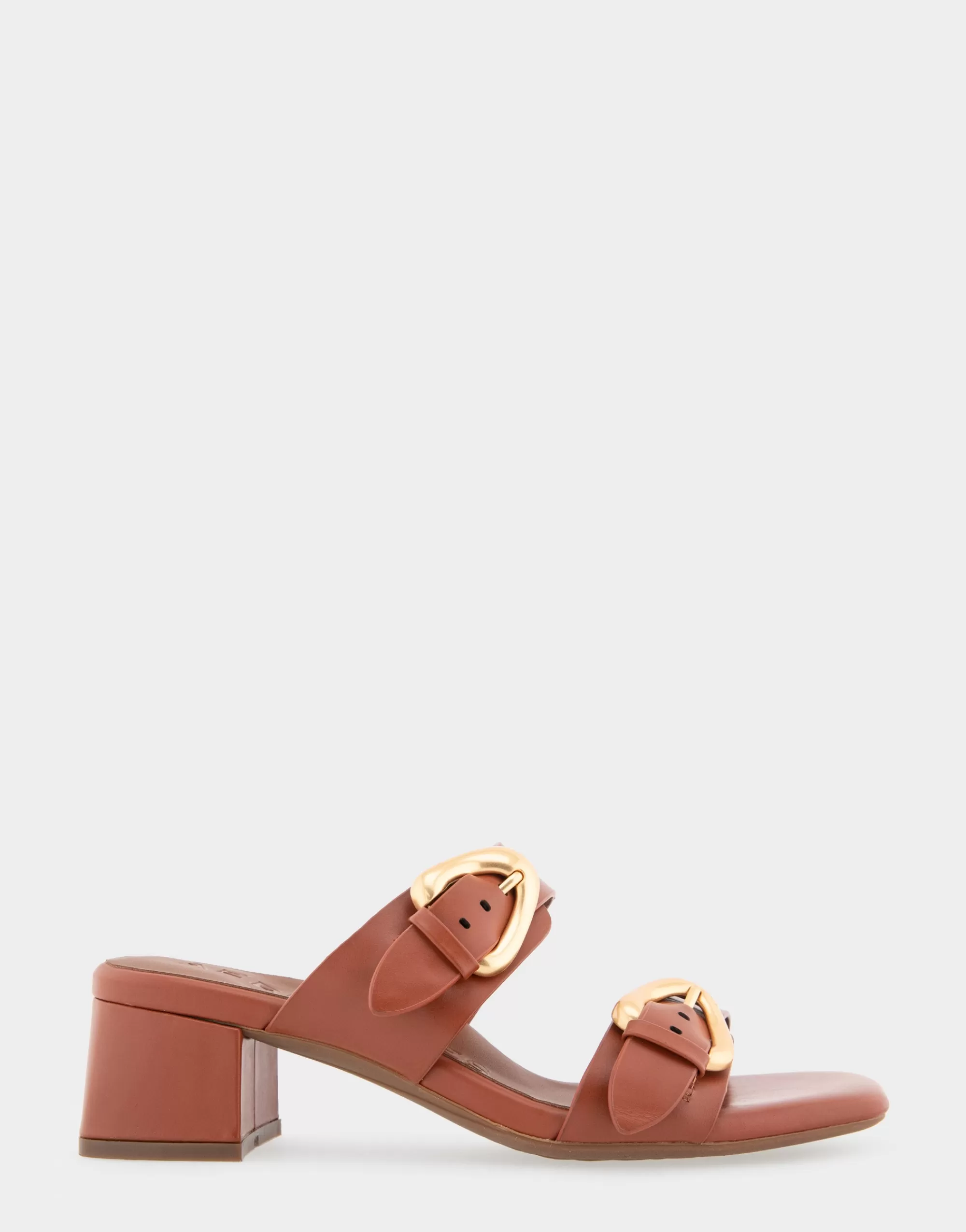 Aerosoles Slides*Comfortable Women's Two Strap Block Heel Slide Sandal in Gingerbread Leather