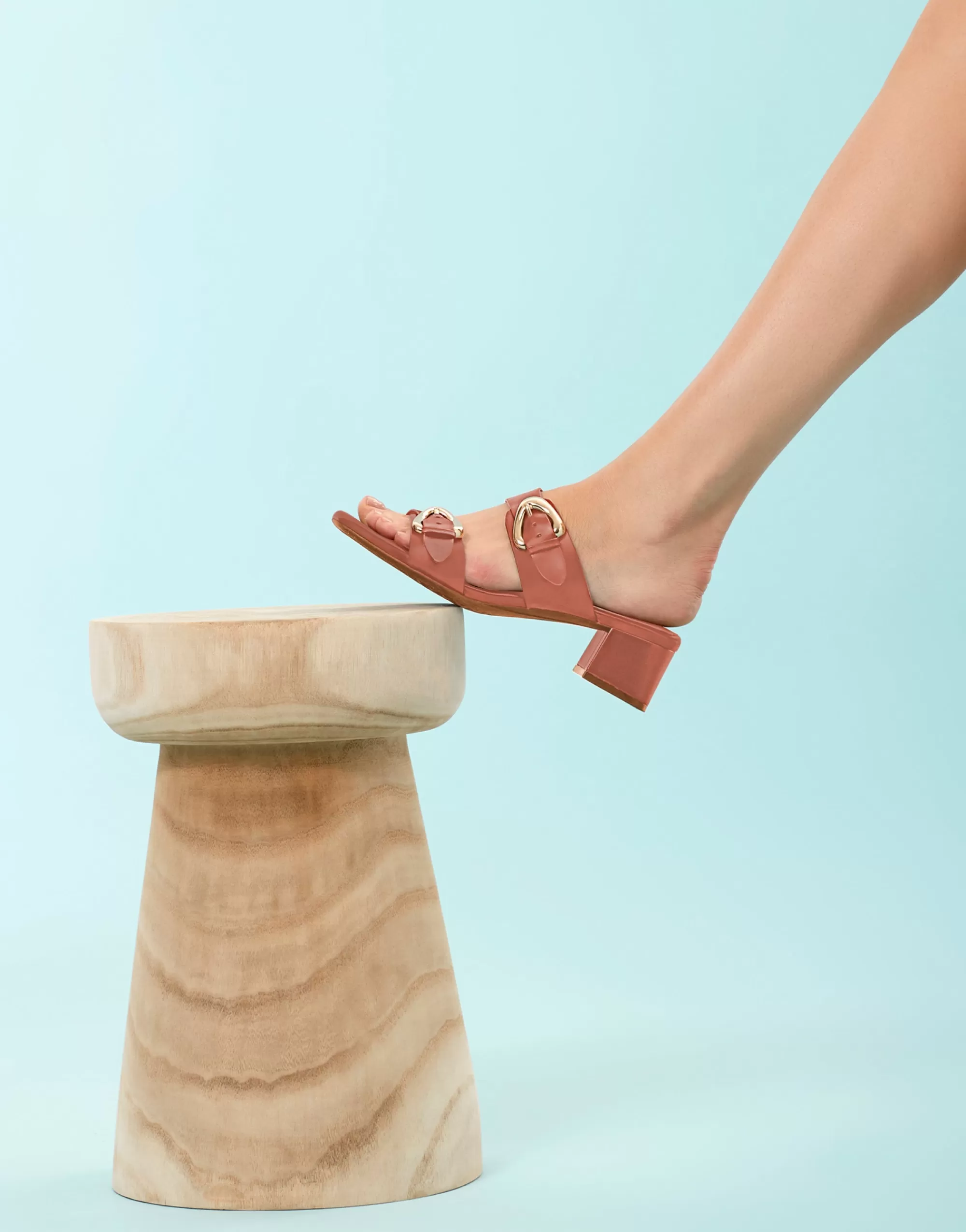 Aerosoles Slides*Comfortable Women's Two Strap Block Heel Slide Sandal in Gingerbread Leather