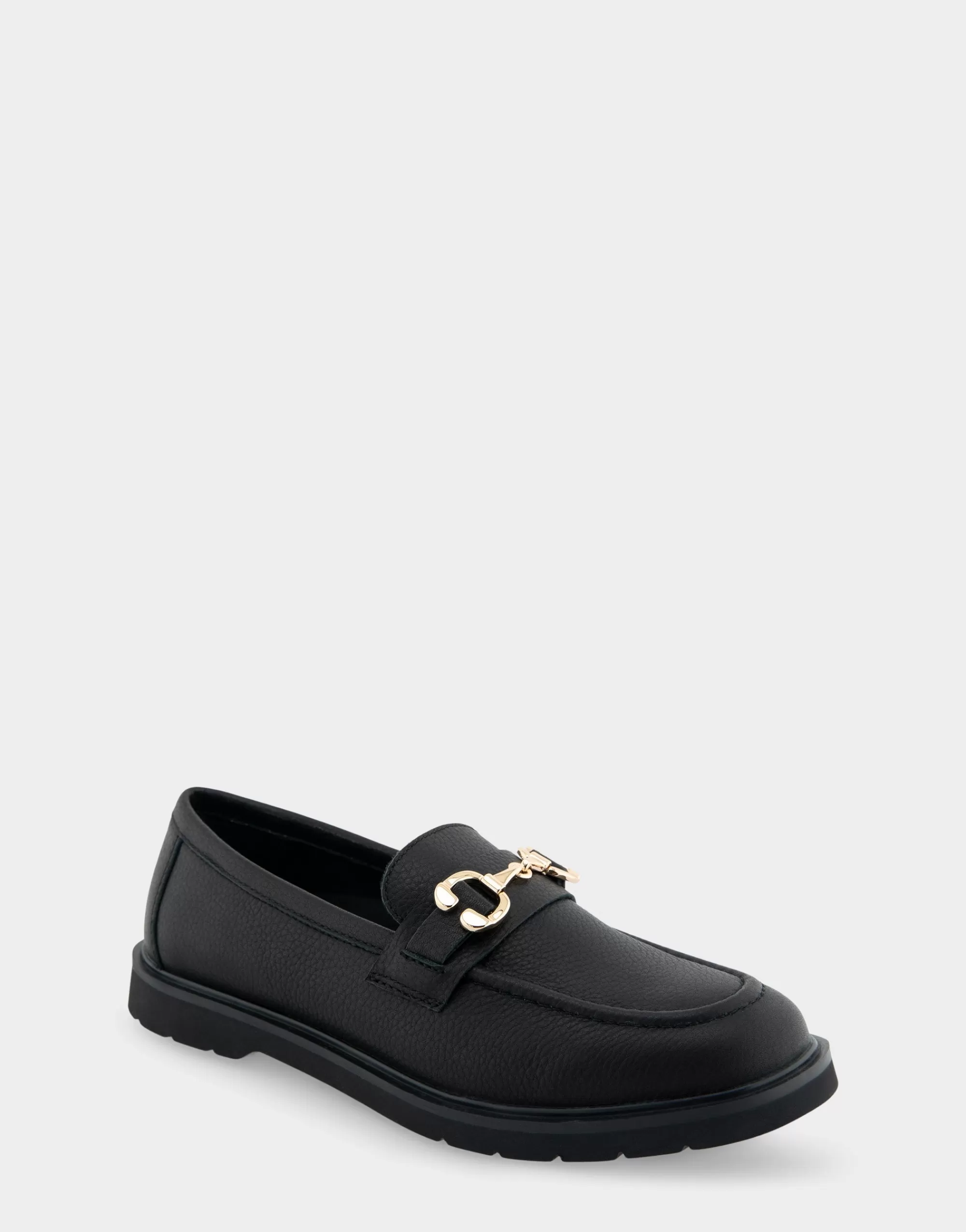 Aerosoles Loafers*Comfortable Women's Ultralight Lug Loafer With Horsebit Detail in Black Pebbled Faux Leather Faux Leather