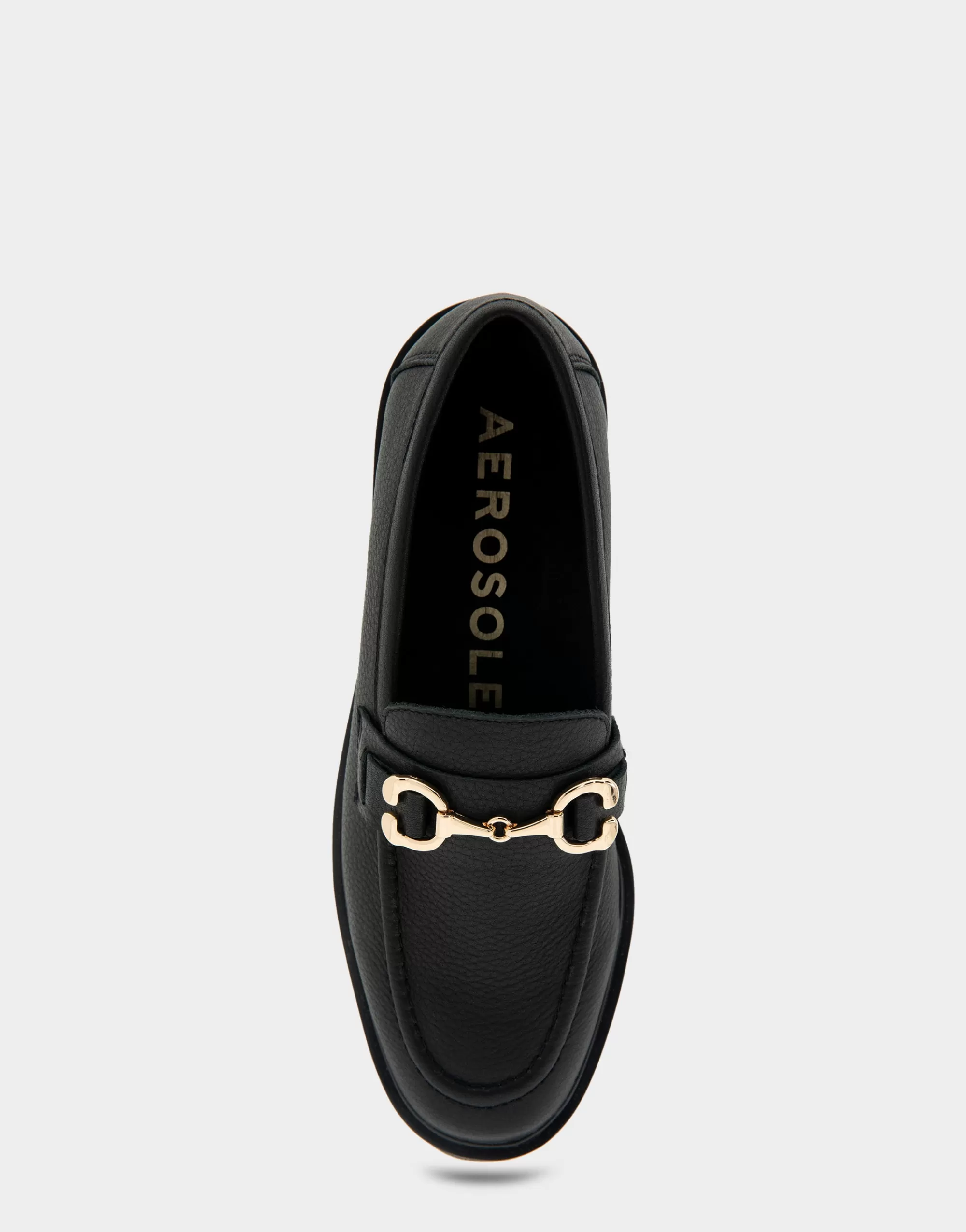 Aerosoles Loafers*Comfortable Women's Ultralight Lug Loafer With Horsebit Detail in Black Pebbled Faux Leather Faux Leather