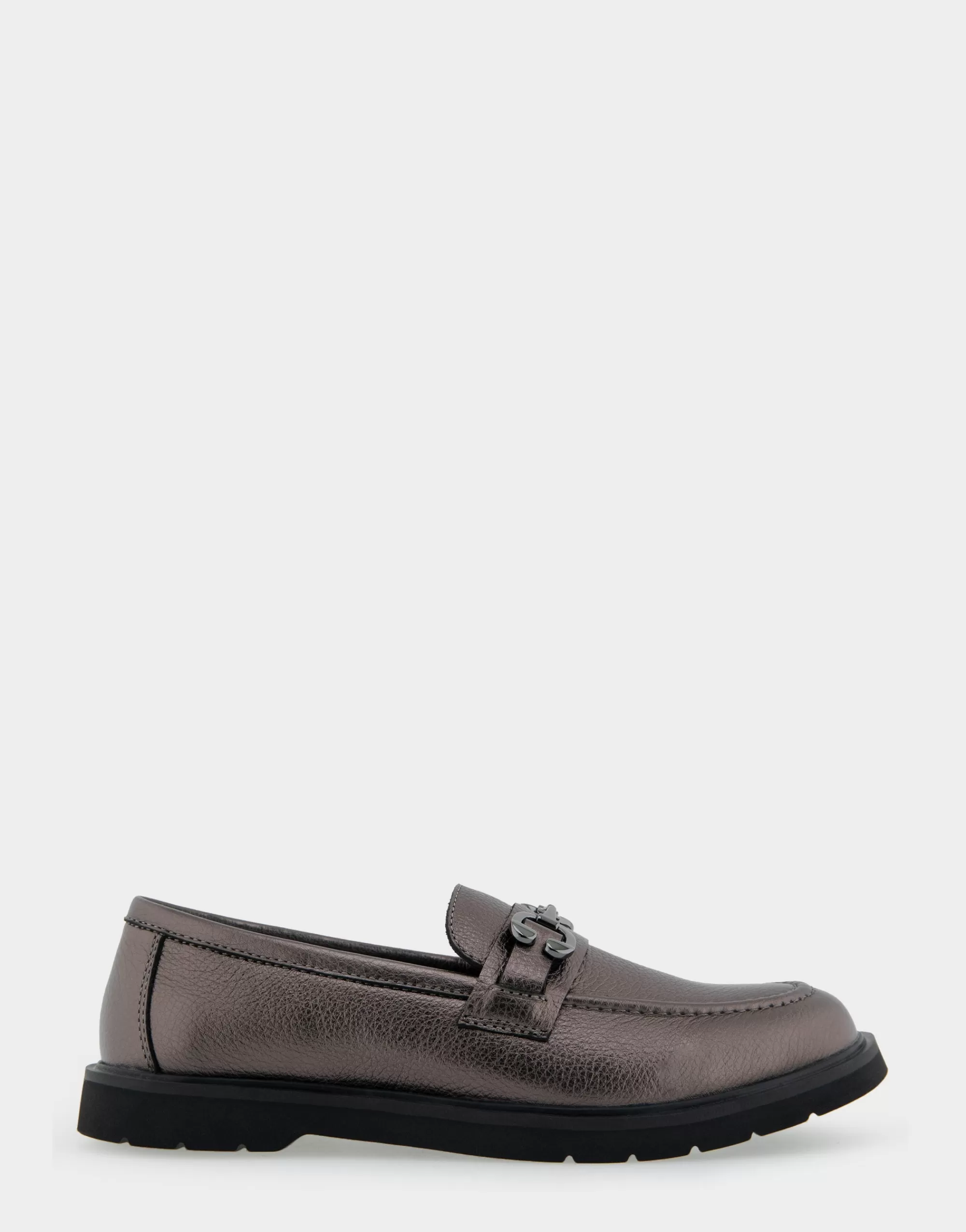 Aerosoles Wide Width Flats | Loafers*Comfortable Women's Ultralight Lug Loafer With Horsebit Detail in Gunmetal Pebbled Faux Leather Faux Leather