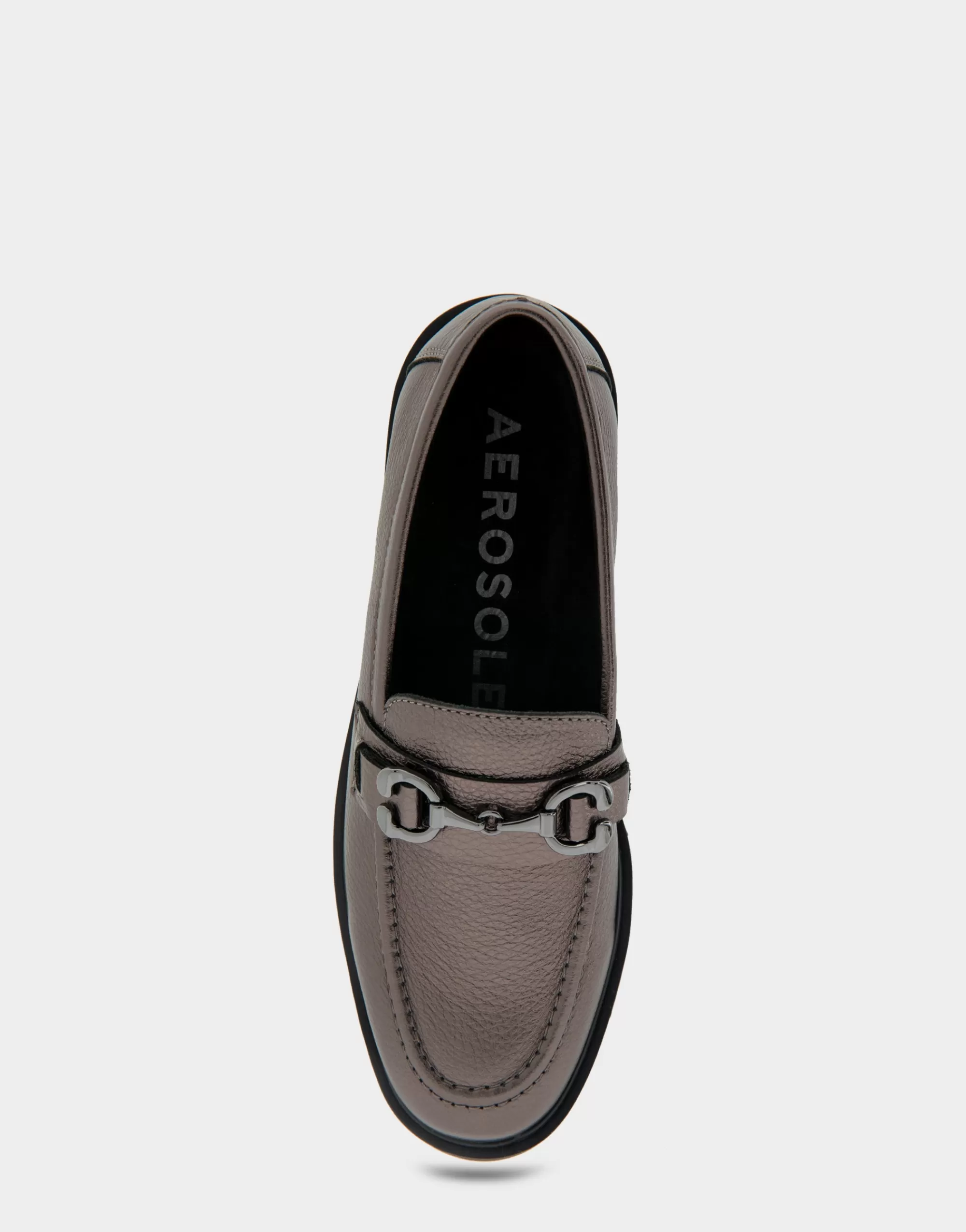 Aerosoles Wide Width Flats | Loafers*Comfortable Women's Ultralight Lug Loafer With Horsebit Detail in Gunmetal Pebbled Faux Leather Faux Leather