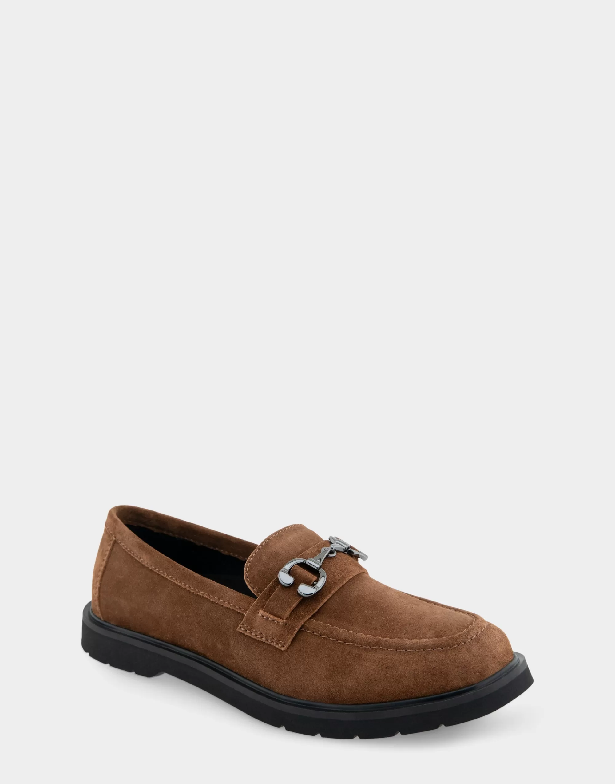 Aerosoles Wide Width Flats | Loafers*Comfortable Women's Ultralight Lug Loafer With Horsebit Detail in Tobacco Faux Suede Faux Suede