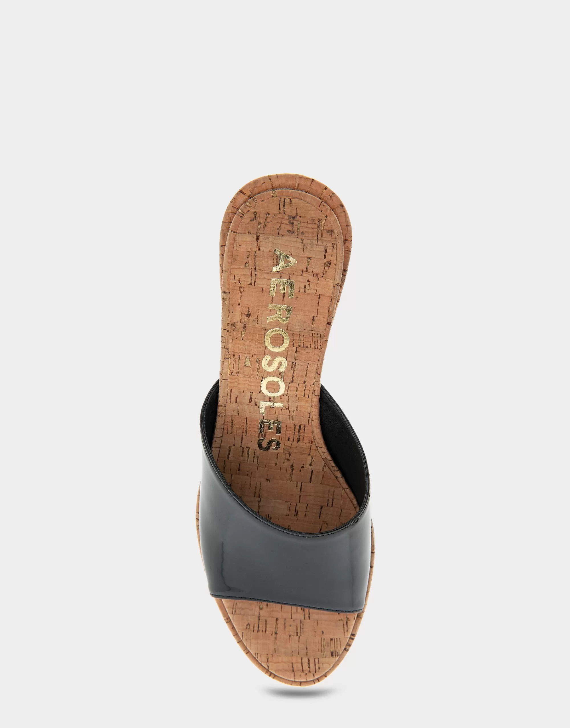 Aerosoles Slides | Dress*Comfortable Women's Wedge Slide Sandal in Black Patent Faux Leather