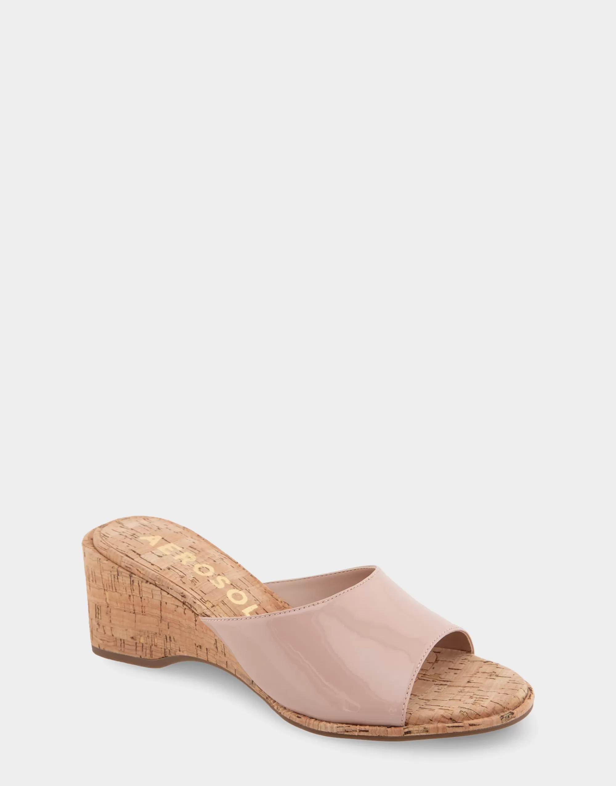 Aerosoles Slides | Dress*Comfortable Women's Wedge Slide Sandal in Cipria Patent Faux Leather