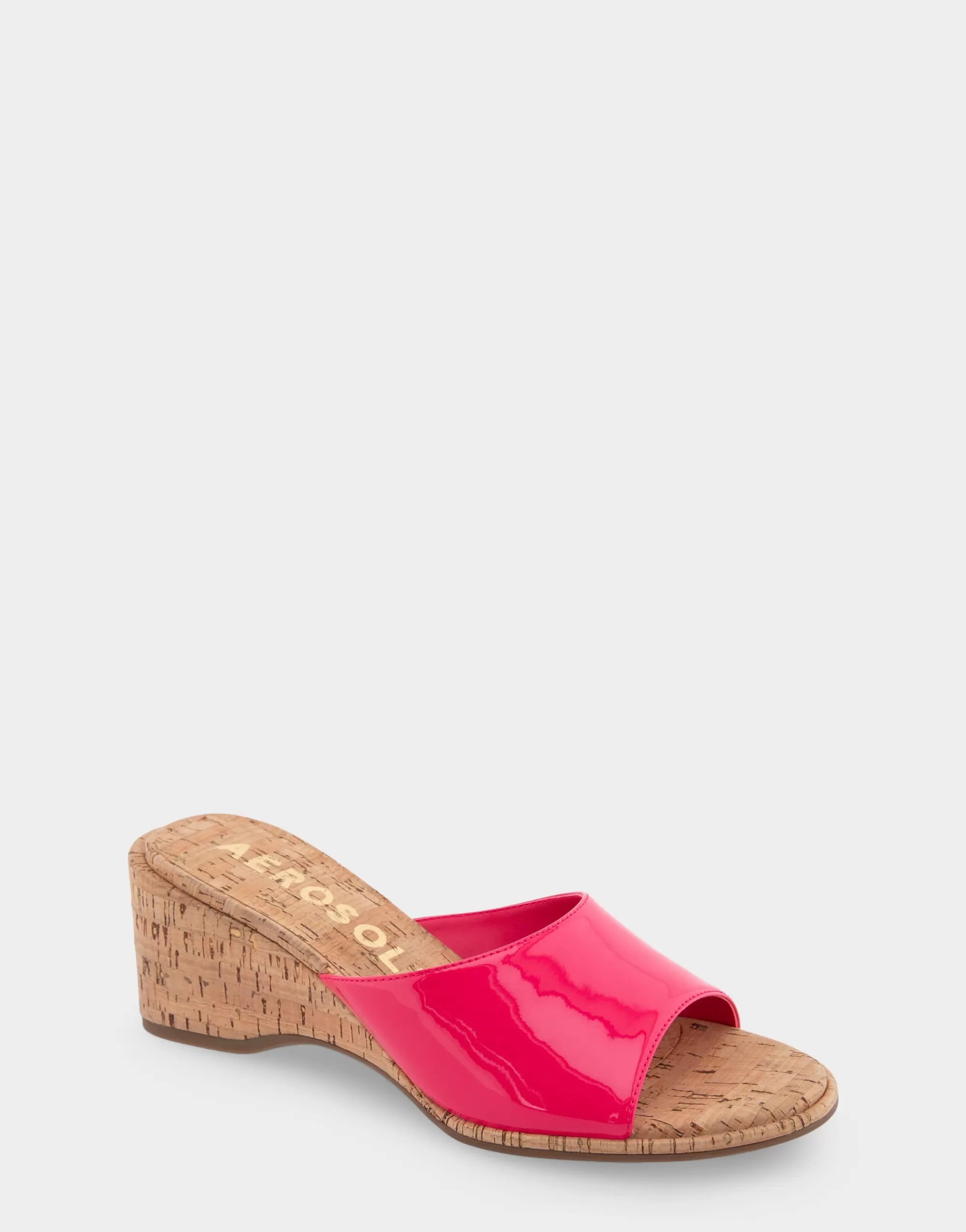 Aerosoles Slides | Dress*Comfortable Women's Wedge Slide Sandal in Virtual Pink Patent Faux Leather