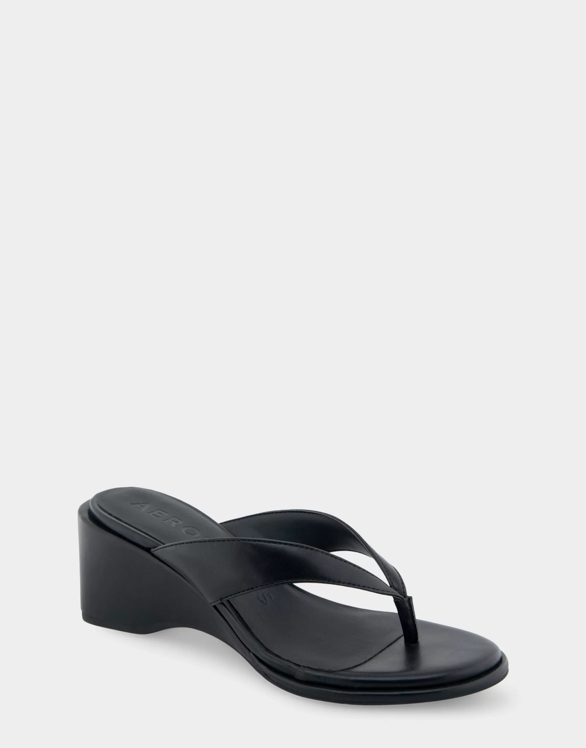 Aerosoles Dress | Wedges*Comfortable Women's Wedge Thong Sandal in Black Allover Faux Leather