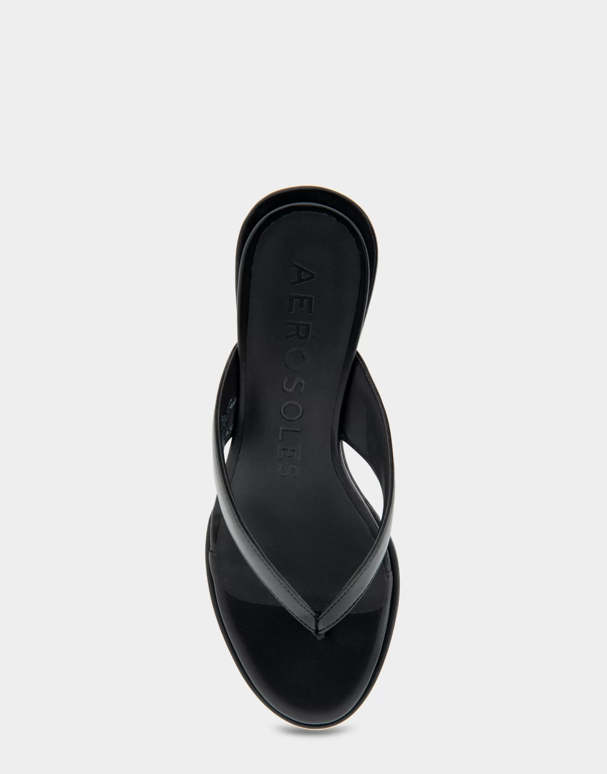 Aerosoles Dress | Wedges*Comfortable Women's Wedge Thong Sandal in Black Allover Faux Leather