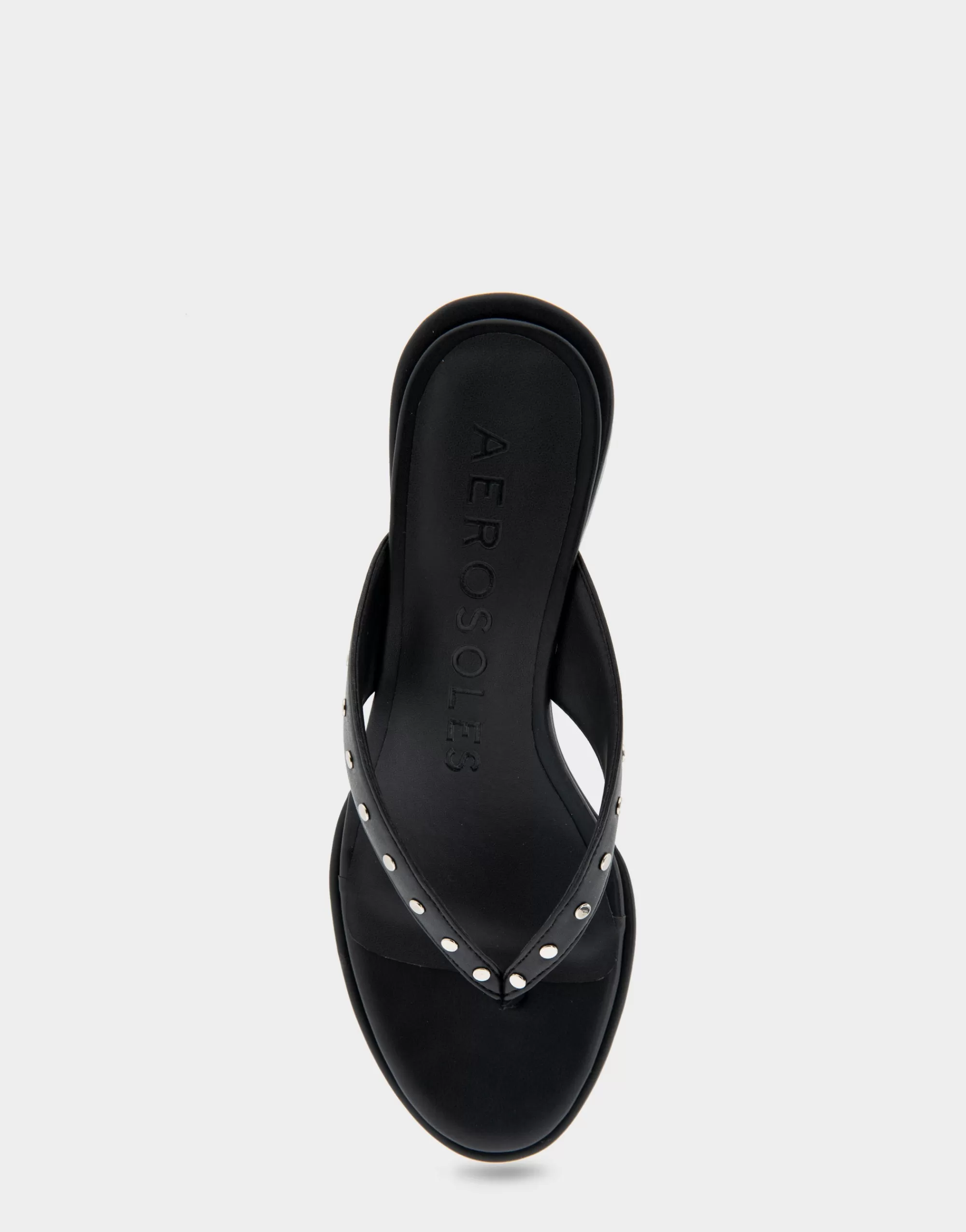 Aerosoles Dress | Wedges*Comfortable Women's Wedge Thong Sandal in Black Allover Faux Leather