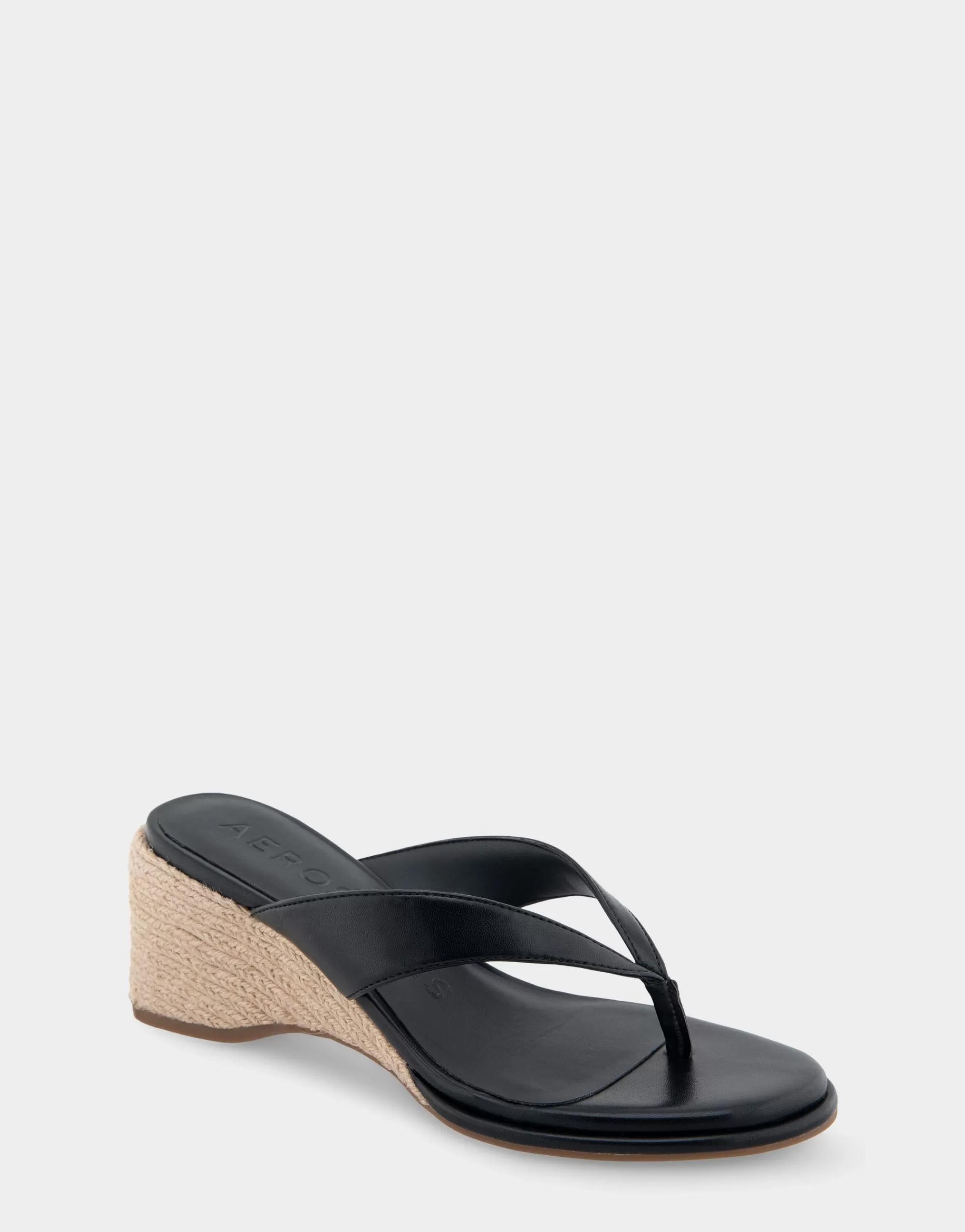 Aerosoles Dress | Wedges*Comfortable Women's Wedge Thong Sandal in Black Faux Leather