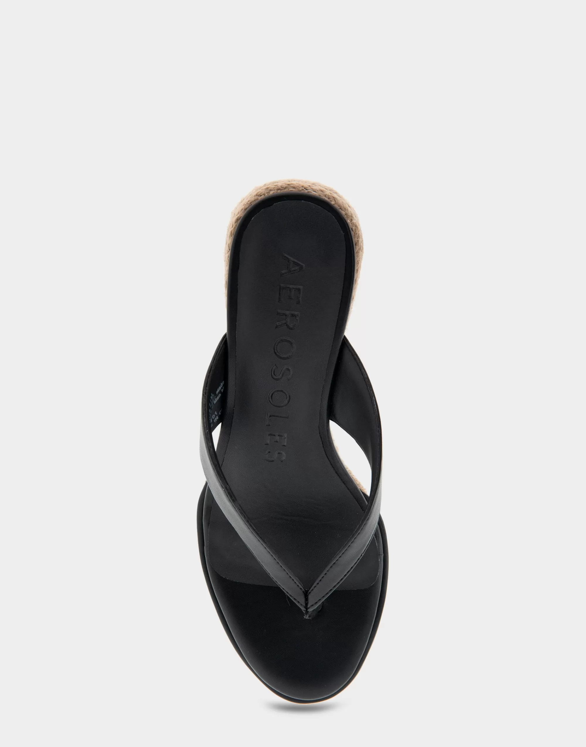 Aerosoles Dress | Wedges*Comfortable Women's Wedge Thong Sandal in Black Faux Leather