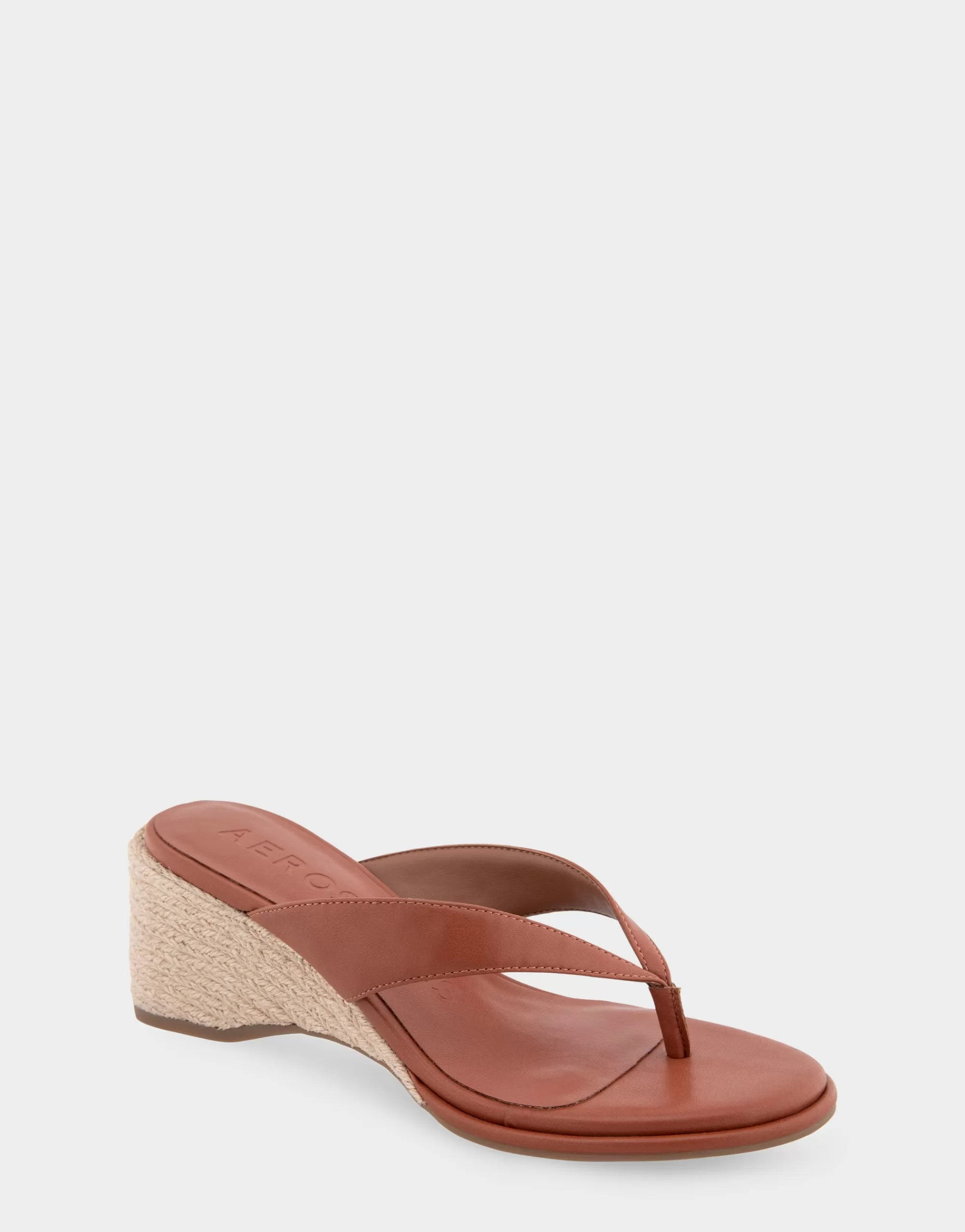Aerosoles Dress | Wedges*Comfortable Women's Wedge Thong Sandal in Gingerbread Faux Leather