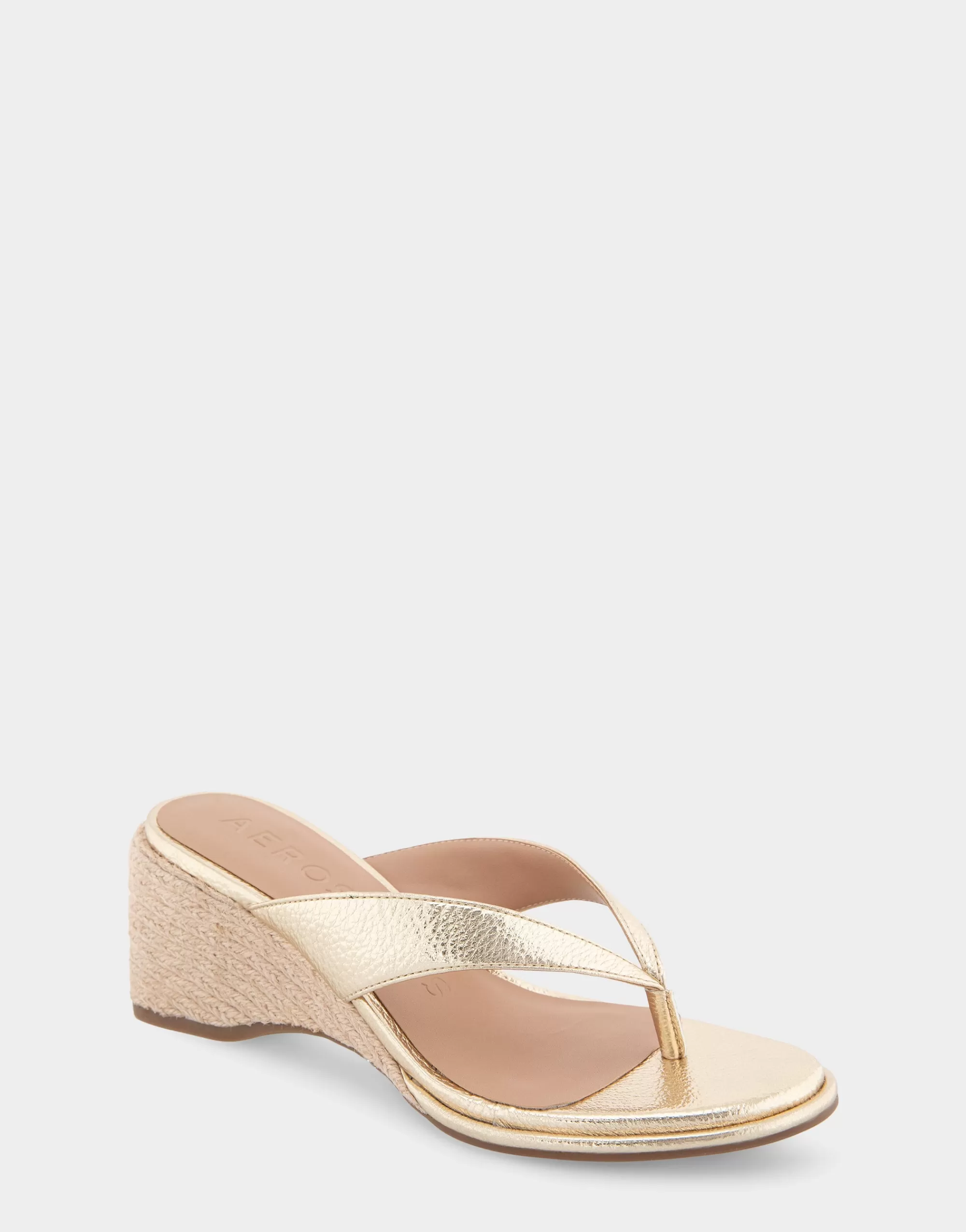 Aerosoles Dress | Wedges*Comfortable Women's Wedge Thong Sandal in Soft Gold Faux Leather