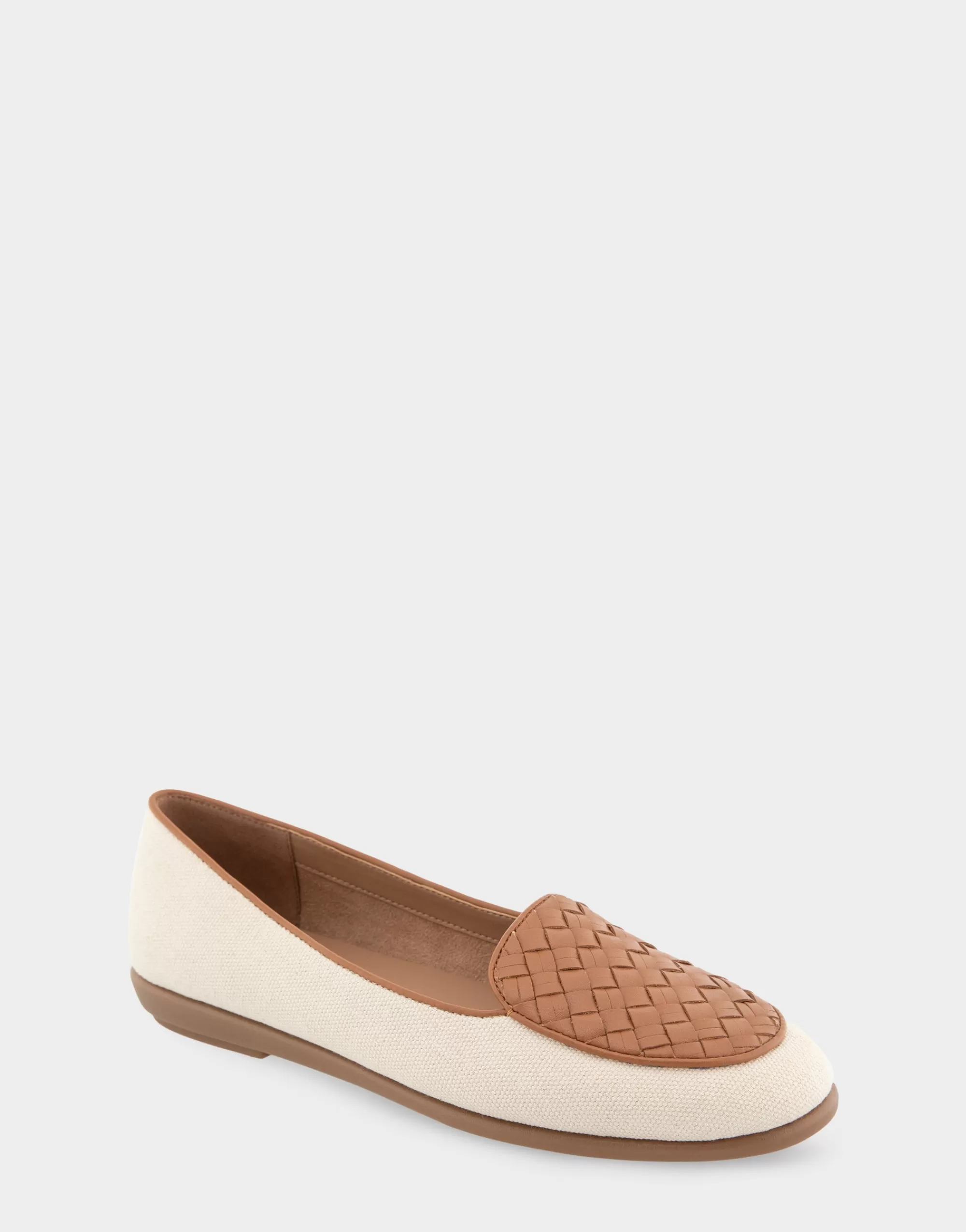 Aerosoles Wide Width Flats | Loafers*Comfortable Women's Woven Plug Loafer in Natural Canvas Fabric Faux Leather