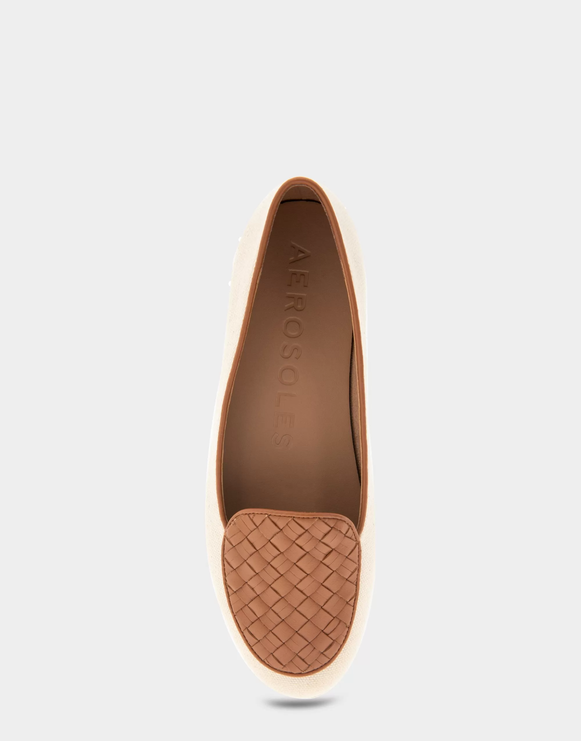 Aerosoles Wide Width Flats | Loafers*Comfortable Women's Woven Plug Loafer in Natural Canvas Fabric Faux Leather